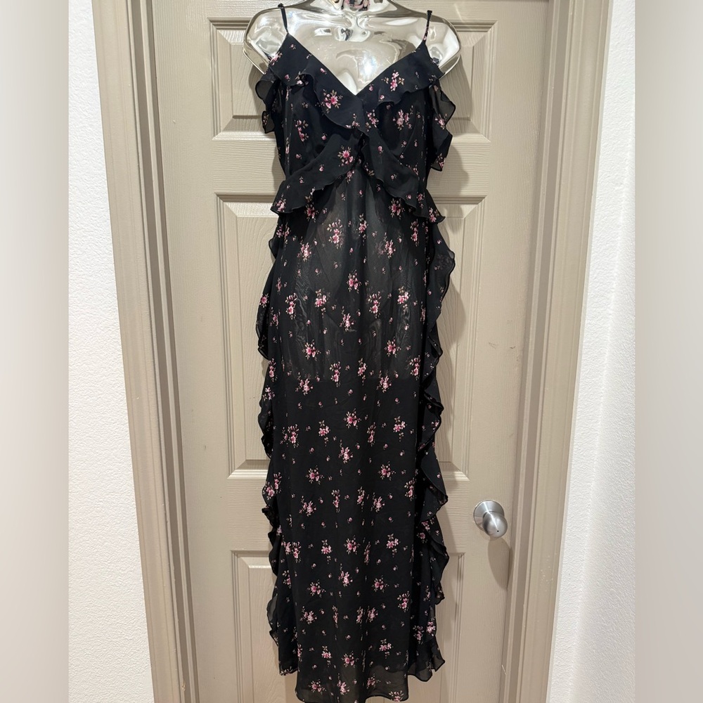 Victoria's Secret Black Floral Backless Dress thin material see through .